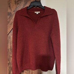 St. John's Bay Women's Burgundy V-Neck Collared Sweater